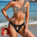 Custom Face Leopard Twist Ruched One Shoulder Bikini Set Two Piece Swimsuit