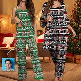 Custom Face Snowflakes Satin Women's Three-Piece Pocket Cami Pajama Robe Set