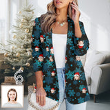 Custom Face Christmas Snowflake Women's Blazers Personalized Jacket Casual Coats