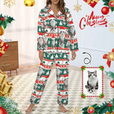 Xmas Special-Custom Pet Photo Christmas Gift Women's Long Sleeve Satin Pajamas Set