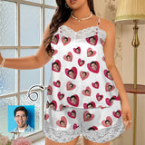 Custom Face Love Heart Lace Cami Pajamas Personalized Women's Nightwear Set