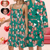 Valentine's Day Couple Matching Loungewear Custom Face Green Pajama Drawstring Neck Sleeveless Dress and Belted Night Robe