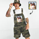 Custom Face Army Green Overalls Bib Denim Shorts Jean Romper Casual Workout Adjustable Strap Jumpsuit