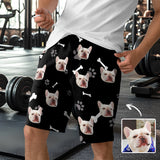 Custom Face Paw and Bone Pattern Black Men's Short Sweatpants