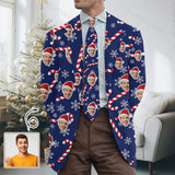 Custom Face Deep Blue Christmas Blazers Ties Personalized Jacket Casual Coats For Men Women