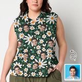 Custom Face Polo Sleeveless Tank Tops Personalized Daisy Flowers Green Tank Top