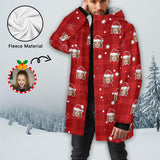 [Thick and Warm] Custom Face Christmas Hat Mid-length Fleece-lined Jacket Men's Full Zip Hoodie