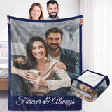 Custom 1 Photo & Text Sherpa Fleece Blanket Soft Warm Fuzzy Personalized Couples Gifts for Birthday Anniversary