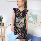 Custom Pet Face Letter Element Girls' Sleepwear Short Sleeve Cute Nightgown Nightie Pajama Dress Soft & Cute Pajamas for Kids