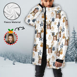 [Thick and Warm] Custom Face Christmas White Mid-length Fleece-lined Jacket Men's Full Zip Hoodie