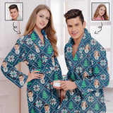 Custom Face Fleece Robe Christmas Tree Personalized All Over Print Pajama Kimono Robe for Men Women