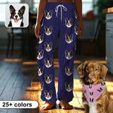 Custom Cat Dog Face Solid Color Pajama Pants and Pet Dog Bandana