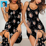 Custom Face Black Cami Racerback Nightgown Women's Sleeveless Nightdresses