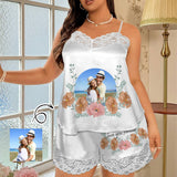 Custom Photo Flowers Lace Cami Pajamas Personalized Women's Nightwear Set