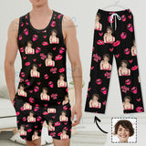 Custom Photo Pajama Set Kiss Me Top Tank Loungewear with Sleeveless & Short Pants for Man