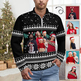 Custom Face Black Long Sleeve Men's Sweater Polos for Christmas