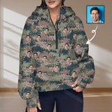 Women's Half Zip Cropped Hoodies Custom Face Camouflage Fleece Athletic Pullover Hoodies with Pockets Thumb Hole