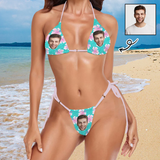 Custom Face Green Halter String Bikini Set Women's Two Piece Sexy Triangle Bikini