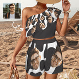 Custom Face Milk Beach Outfits Personalized Women's One Shoulder Ruffle Trim Top & Shorts Set