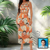 Custom Face Orange Leaves Beach Outfits Dress Personalized Women's Crop Tank Top & High Waist Skirt Sets