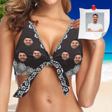 Bow Bikini Top-Custom Boyfriend Face Black Pattern Swimwear Top Personalized Bow Bikini Top