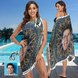 Custom Big Face Exotic Style Beach Wraps Chiffon Sarong Bikini Swimsuit Cover Ups Skirt Tassels