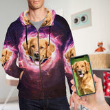 Custom Dog Face Full Zip Hoodie Design Purple Magic Men's All Over Print Hoodie with Pet Photo