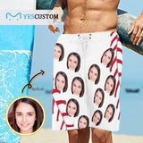 Custom Face Baseball Red White Personalized Photo Men's Beach Shorts Drawstring Shorts