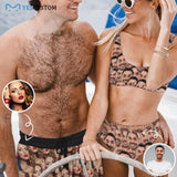 Custom Face Boyfriend Handsome Seamless Couple Matching Swimsuit Women's Bikini Set Men's Swim Shorts