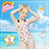 Custom Face Cartoon Unicorn Kid's Swimsuit