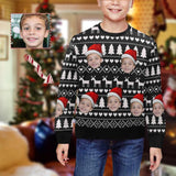 Custom Face Christmas Hat Black Kid's Crewneck Sweatshirt