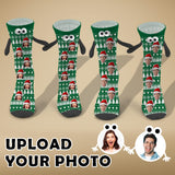 Custom Face Christmas Tree Green Magnetic Holding Hands Socks Suction Funny Big Eye Socks