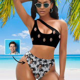 Custom Face Coconut Tree Women's Off-Shoulder Bikini Set One Shoulder Cutout Bikini Set Two Piece Bathing Suit