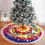 Custom Face Color Swirl Tie-dye Christmas Tree Skirt With Tassel