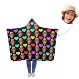 Custom Face Colorful Love Heart Hooded Blanket