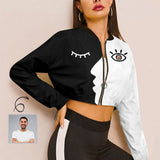 Custom Face Eye Black White Women's Cropped Jacket Chiffon Jacket