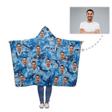 Custom Face Fish Blue Hooded Blanket