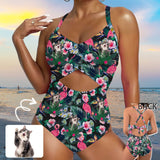 Custom Face Flamingo Women's Twist Front Tie Back One Piece Swimsuit Face Bathing Suit