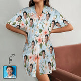 Custom Face Flower Satin Nightgown For Women Silk Nightshirt Button Down Pajamas Dress Boyfriend Sleepshirt S-3XL