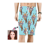 Custom Face Giraffe Light Blue Men's All Over Print Beach Shorts