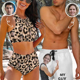 Custom Face Leopard Sexy Couple Matching Swimsuit Women's Bathing Suit Men's Swim Shorts