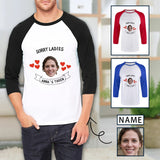 Custom Face & Name Three Quarter Sleeve T-Shirt Multiple Colors Men's Casual Basic Soft Sports Raglan Baseball Tee Shirts with Little Red Heart