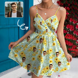 Custom Face Sunflowers Women's V-neck Wrap Cami Casual Dress