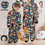 #For 2-15Y-Custom Face Dinosaur Children's Coral Fleece Comfortable And Warm Zipper Onesie Pajamas One Piece Sleepwear