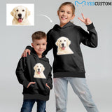 Custom Pet Photo Black Kid's Long Sleeve Hoodie for 2-15Y Personalized Hooded Pullover Loose Hoodie