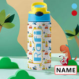 Custom Name Car Train Transportation Kids Water Bottle 12OZ Stainless Steel Personalized Drink Cup