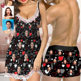 Custom Husband Face Love Him Women Lace Sleepwear Back Closure V Neck Nightwear Sexy Chemise Nightie