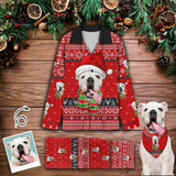 Custom Pet Big Face Christmas Sleepwear Personalized Men Women's Long Pajama Set