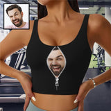 Custom Husband Face Zipper Black Background Sports Bra Personalized Women's All Over Print Yoga Sports Bra