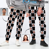 Custom Face Black White Grid Sweatpants Couple Matching Personalized Casual Sweatpants